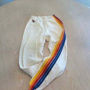 Aviator Nation woman Cream Joggers with Rainbow Stripe